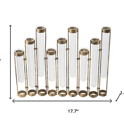 14" Bronze And Clear Glass And Metal Cylinder Table Vase HomeRoots