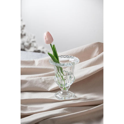 Set of Two Clear Glass Urn Table Vases