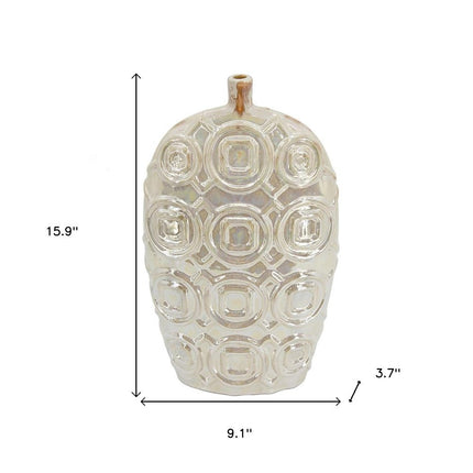 16" Cream Geometric Ceramic Bud Table Vase HomeRoots