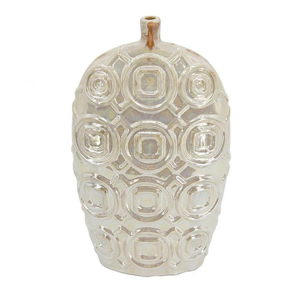 16" Cream Geometric Ceramic Bud Table Vase HomeRoots
