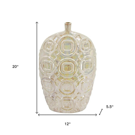 20" Cream Geometric Ceramic Bud Table Vase HomeRoots