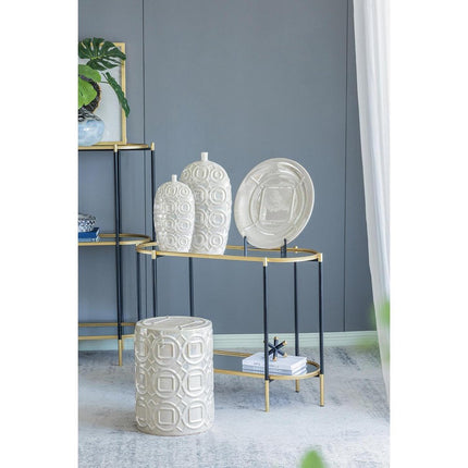 20" Cream Geometric Ceramic Bud Table Vase HomeRoots