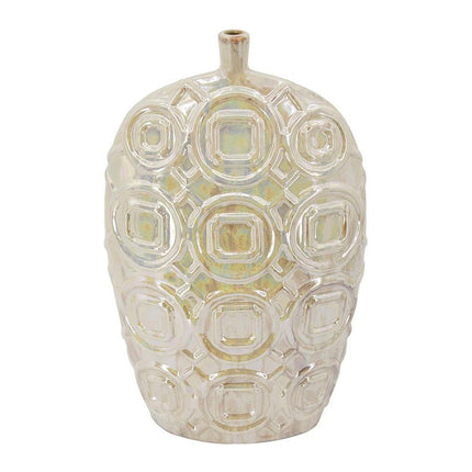 20" Cream Geometric Ceramic Bud Table Vase HomeRoots