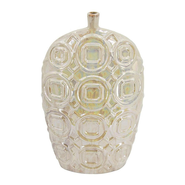 20" Cream Geometric Ceramic Bud Table Vase HomeRoots