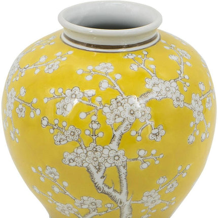 9" Yellow And White Chinoiserie Floral Porcelain Table Vase HomeRoots