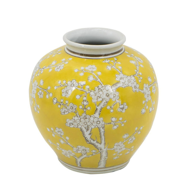 9" Yellow And White Chinoiserie Floral Porcelain Table Vase HomeRoots
