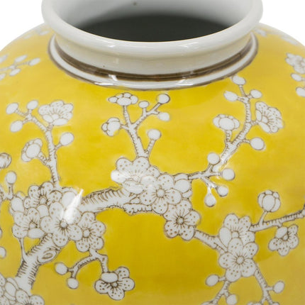 9" Yellow And White Chinoiserie Floral Porcelain Table Vase HomeRoots