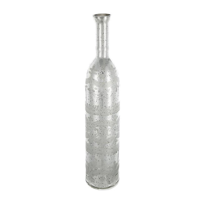 25" Antiqued Silver Floral Glass Bottle Table Vase HomeRoots