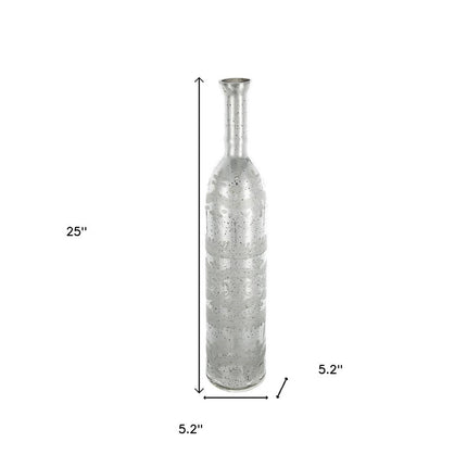 25" Antiqued Silver Floral Glass Bottle Table Vase HomeRoots
