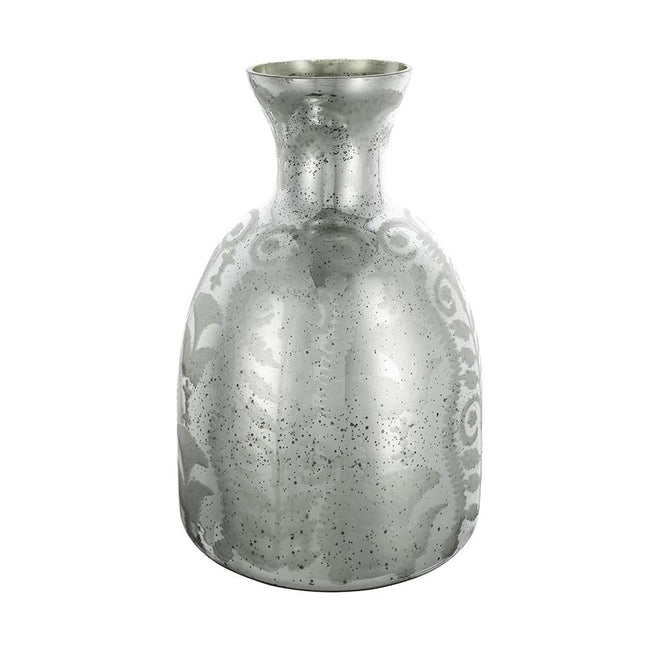 18" Antiqued Silver Floral Glass Table Vase HomeRoots