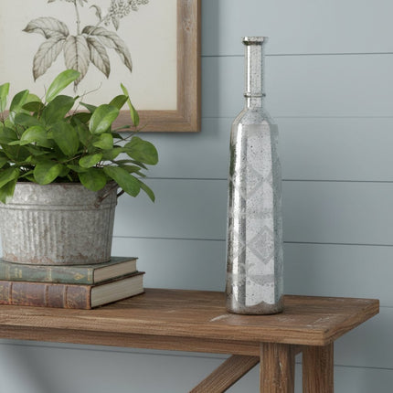 30" Antiqued Silver Floral Glass Bottle Table Vase HomeRoots