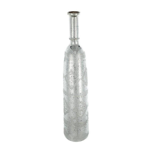 30" Antiqued Silver Floral Glass Bottle Table Vase HomeRoots
