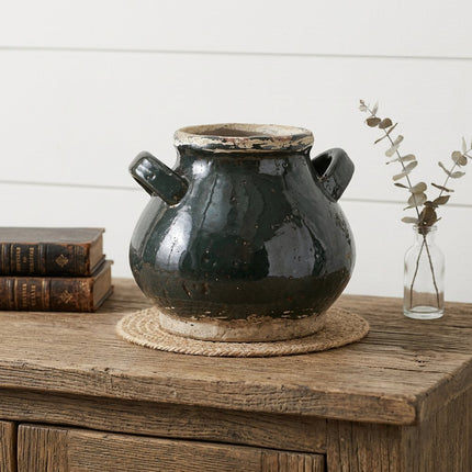 7" Dark Green And Sand Terracotta Round Jug Vase HomeRoots