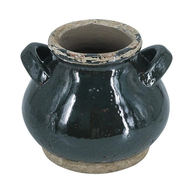 7" Dark Green And Sand Terracotta Round Jug Vase
