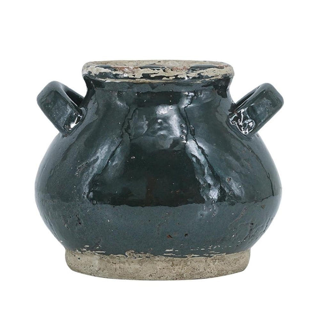 7" Dark Green And Sand Terracotta Round Jug Vase