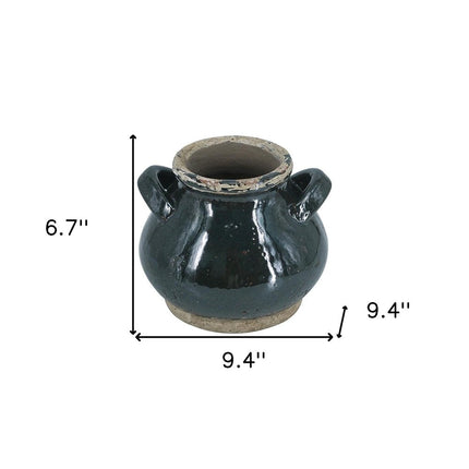 7" Dark Green And Sand Terracotta Round Jug Vase HomeRoots