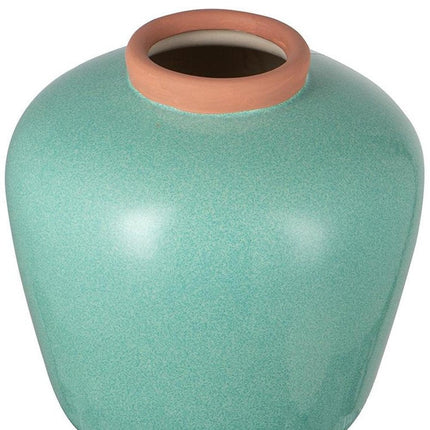 9" Natural And Teal Blue Ceramic Round Table Vase HomeRoots
