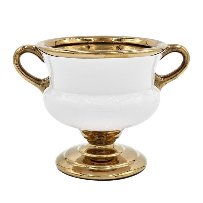 7" White And Gold Ceramic Amphora Urn HomeRoots
