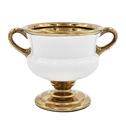 7" White And Gold Ceramic Amphora Urn HomeRoots