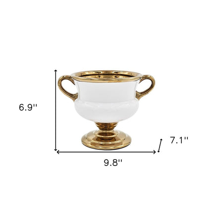7" White And Gold Ceramic Amphora Urn HomeRoots