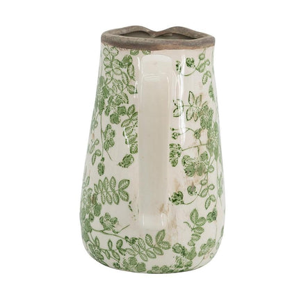 7" Green And White Leaf Ceramic Round Jug Vase HomeRoots