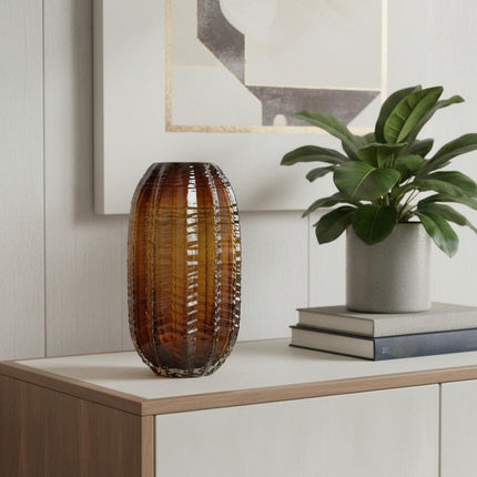 11" Burnt Umber Glass Textured Round Table Vase HomeRoots