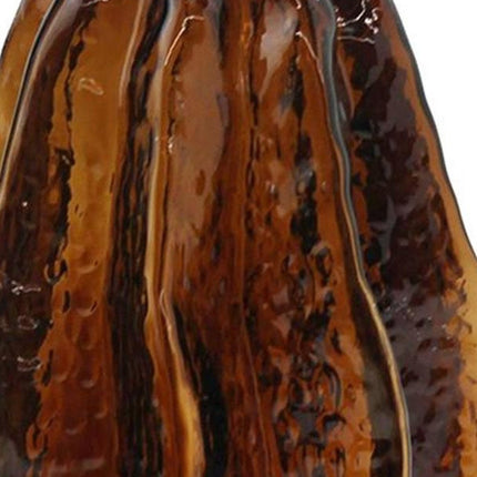 8" Burnt Umber And Black Glass Textured Wavy Table Vase