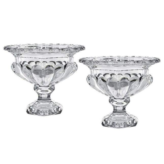 Set of Two Clear Glass Round Bowl Table Vases