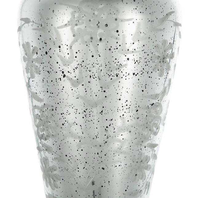 20" Antiqued Silver Etched Floral Glass Round Table Vase HomeRoots