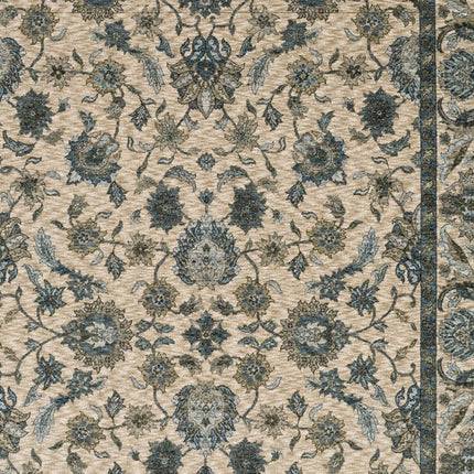 10' X 13' Beige And Blue Oriental Area Rug With Fringe HomeRoots