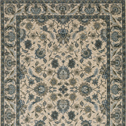 10' X 13' Beige And Blue Oriental Area Rug With Fringe HomeRoots