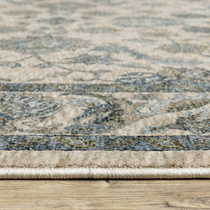 10' X 13' Beige And Blue Oriental Area Rug With Fringe HomeRoots