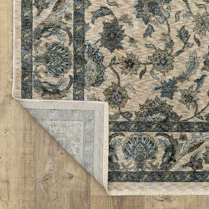 10' X 13' Beige And Blue Oriental Area Rug With Fringe HomeRoots