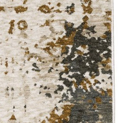 10' X 13' Beige And Gray Abstract Distressed Area Rug With Fringe HomeRoots
