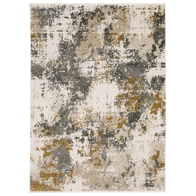 10' X 13' Beige And Gray Abstract Distressed Area Rug With Fringe HomeRoots