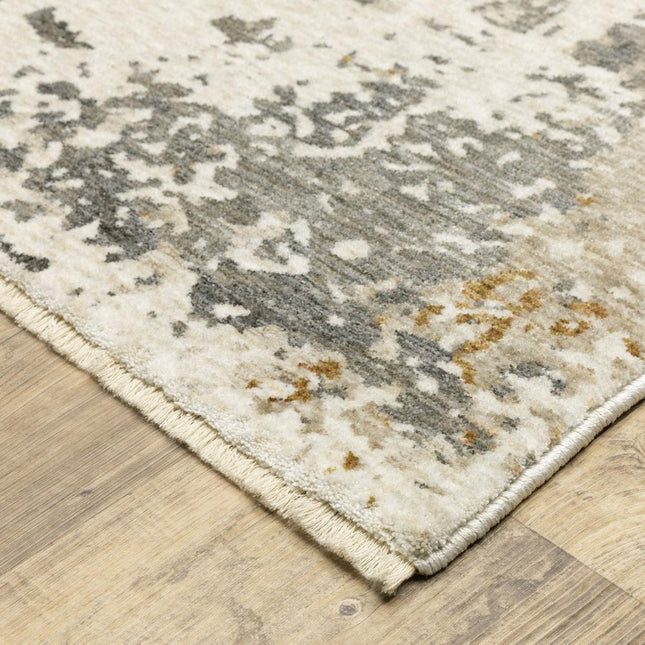10' X 13' Beige And Gray Abstract Distressed Area Rug With Fringe HomeRoots