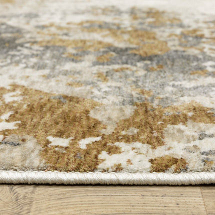 10' X 13' Beige And Gray Abstract Distressed Area Rug With Fringe HomeRoots