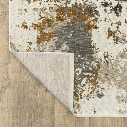 10' X 13' Beige And Gray Abstract Distressed Area Rug With Fringe HomeRoots
