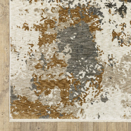10' X 13' Beige And Gray Abstract Distressed Area Rug With Fringe HomeRoots