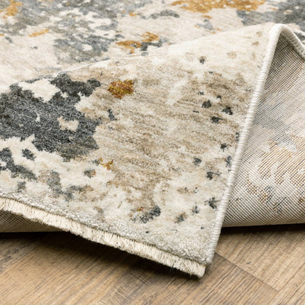 10' X 13' Beige And Gray Abstract Distressed Area Rug With Fringe HomeRoots