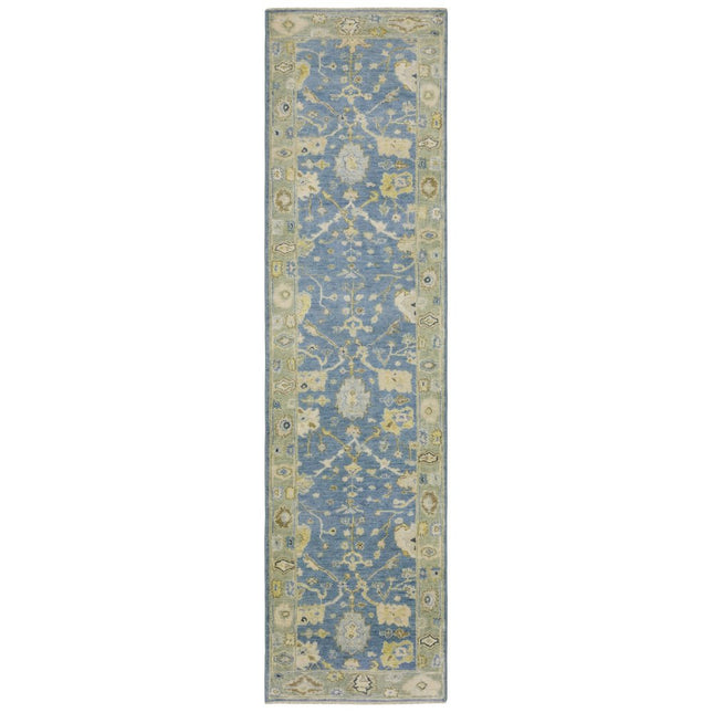 10' Blue And Green Wool Oriental Hand Knotted Runner Rug With Fringe HomeRoots