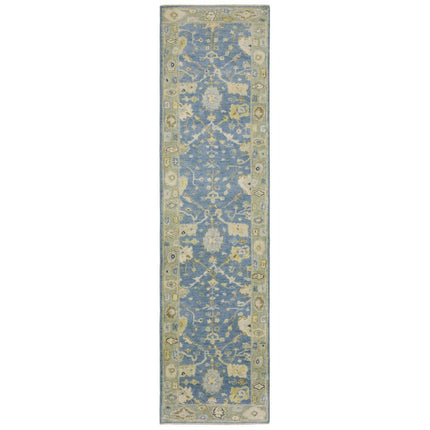 10' Blue And Green Wool Oriental Hand Knotted Runner Rug With Fringe HomeRoots