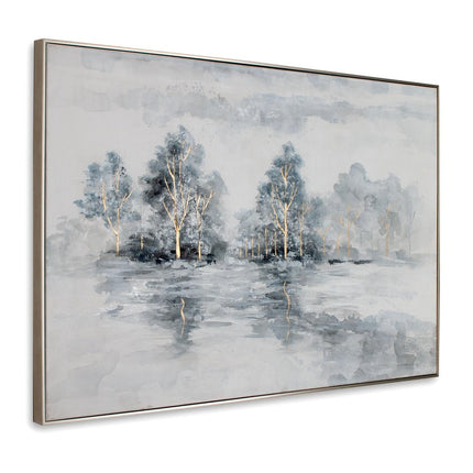 Winter's Woods Hand Painted Silver Floater Frame Wall Art HomeRoots