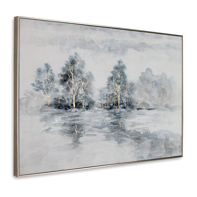 Winter's Woods Hand Painted Silver Floater Frame Wall Art HomeRoots