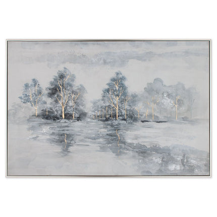 Winter's Woods Hand Painted Silver Floater Frame Wall Art HomeRoots