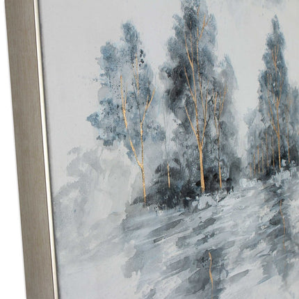 Winter's Woods Hand Painted Silver Floater Frame Wall Art HomeRoots