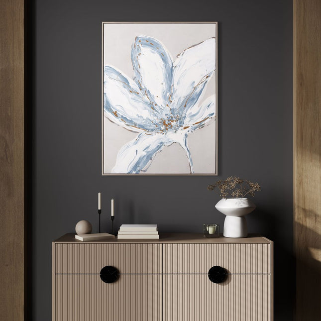 Whispers of a Lily Hand Painted Silver Floater Frame Wall Art HomeRoots
