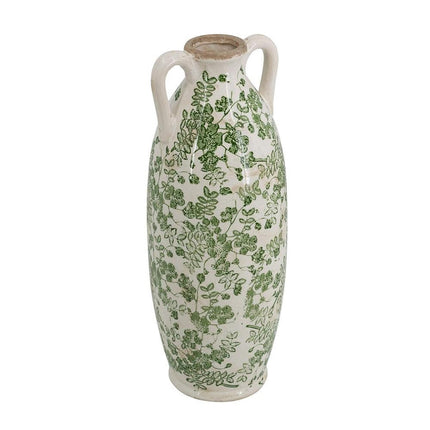 16" Green And White Leaf Ceramic Amphora Table Vase HomeRoots