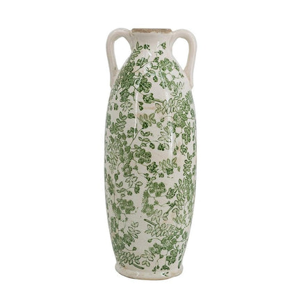 16" Green And White Leaf Ceramic Amphora Table Vase HomeRoots