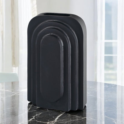 12" Black Geometric Aluminum Table Vase HomeRoots